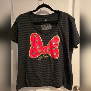 Authentic Disney Store Minnie Mouse tshirt 2xl Women’s Red Bow Gold Swirl Gray